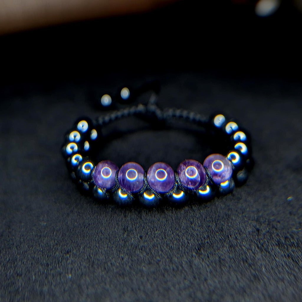 Amethyst hematite double row bracelet