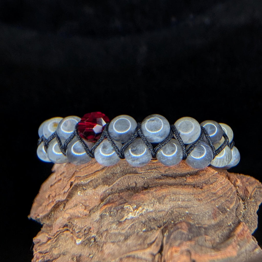 Labradorite with red glass bead double row bracelet