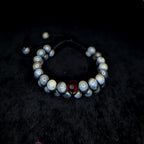 Labradorite with red glass bead double row bracelet