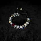 Labradorite with red glass bead double row bracelet