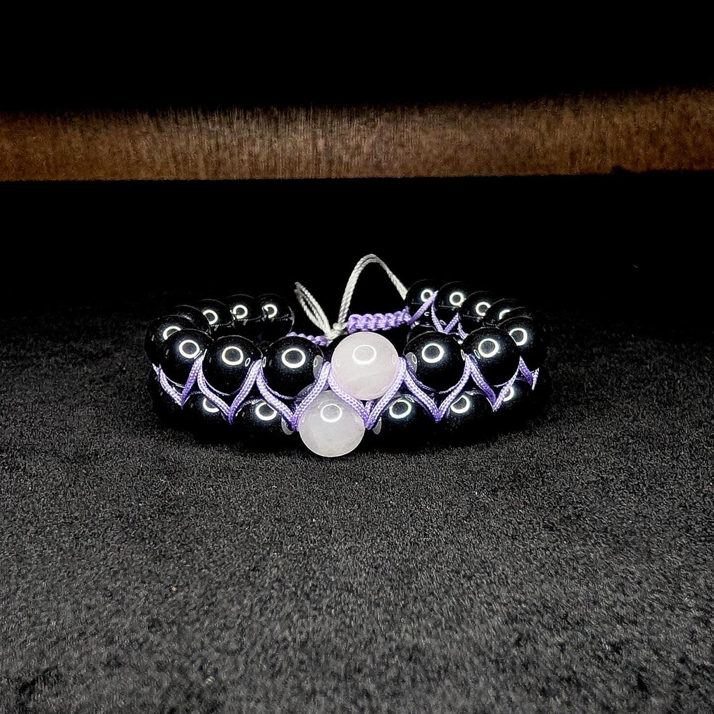 Rose quartz and hematite double row bracelet