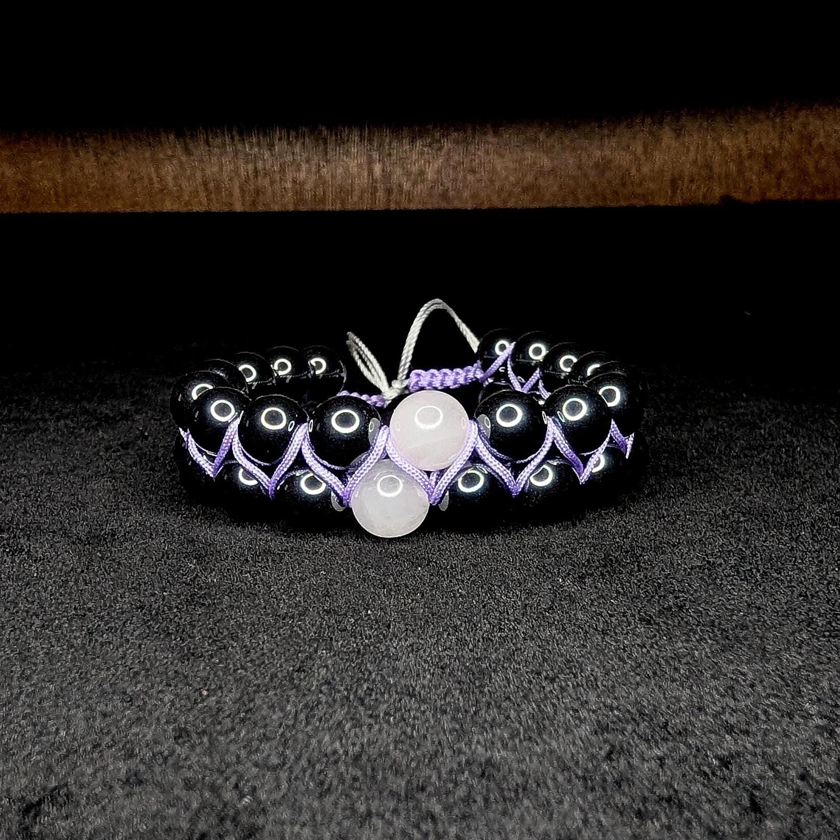 Rose quartz and hematite double row bracelet