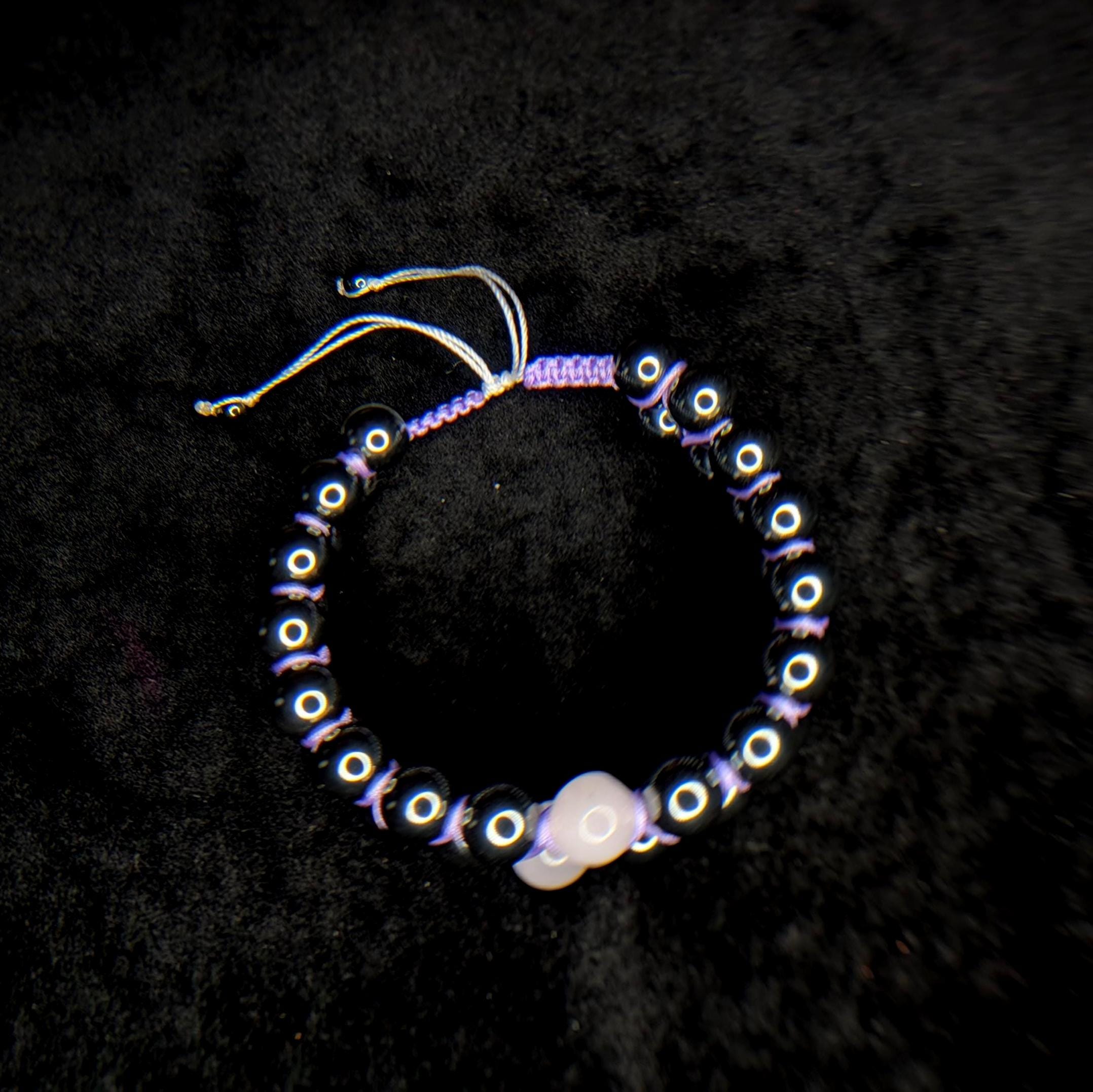 Rose quartz and hematite double row bracelet
