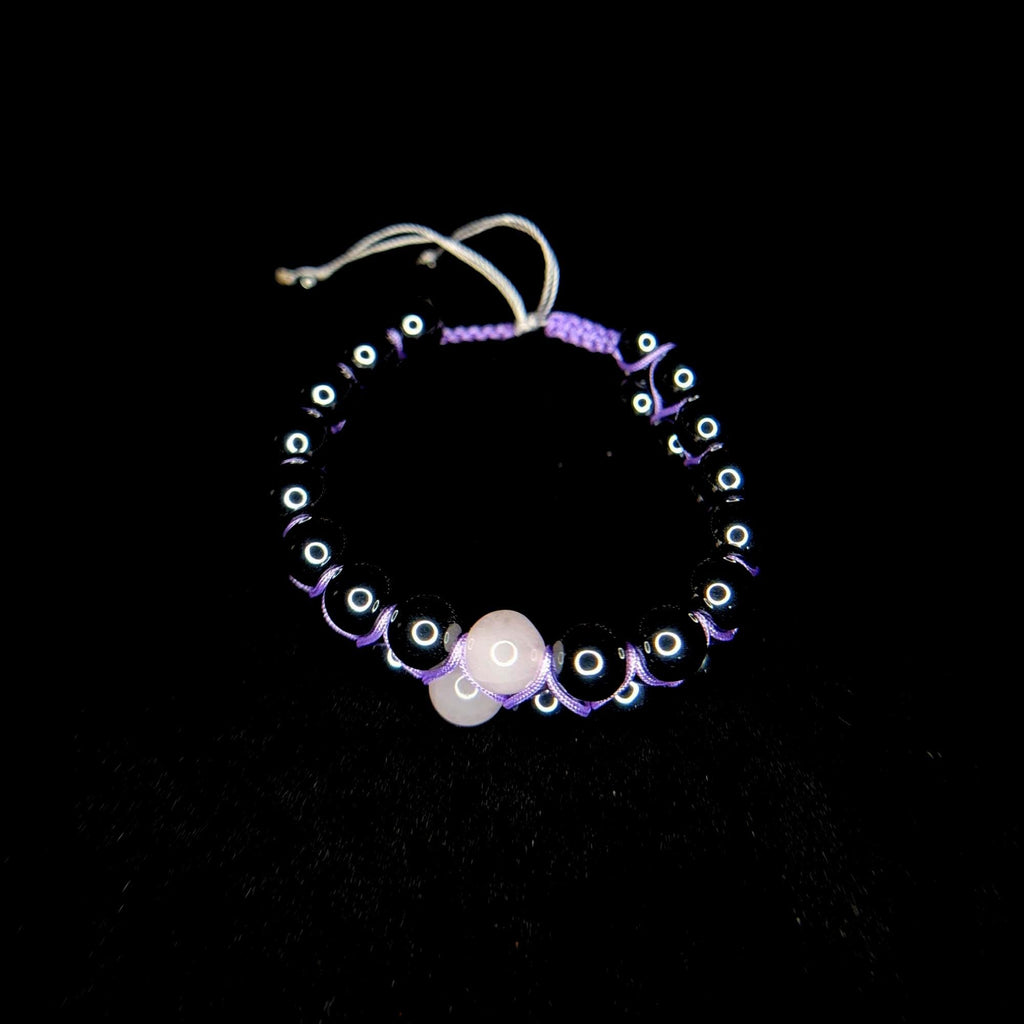 Rose quartz and hematite double row bracelet