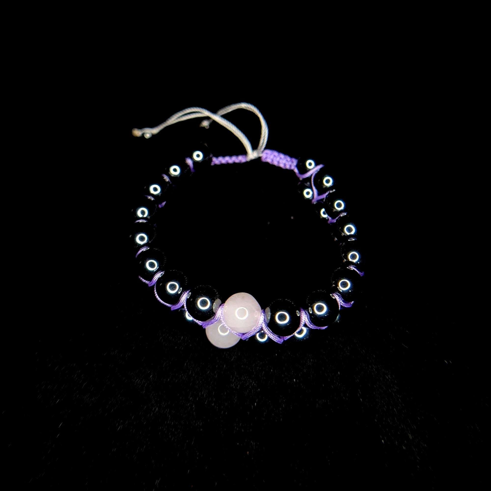 Rose quartz and hematite double row bracelet