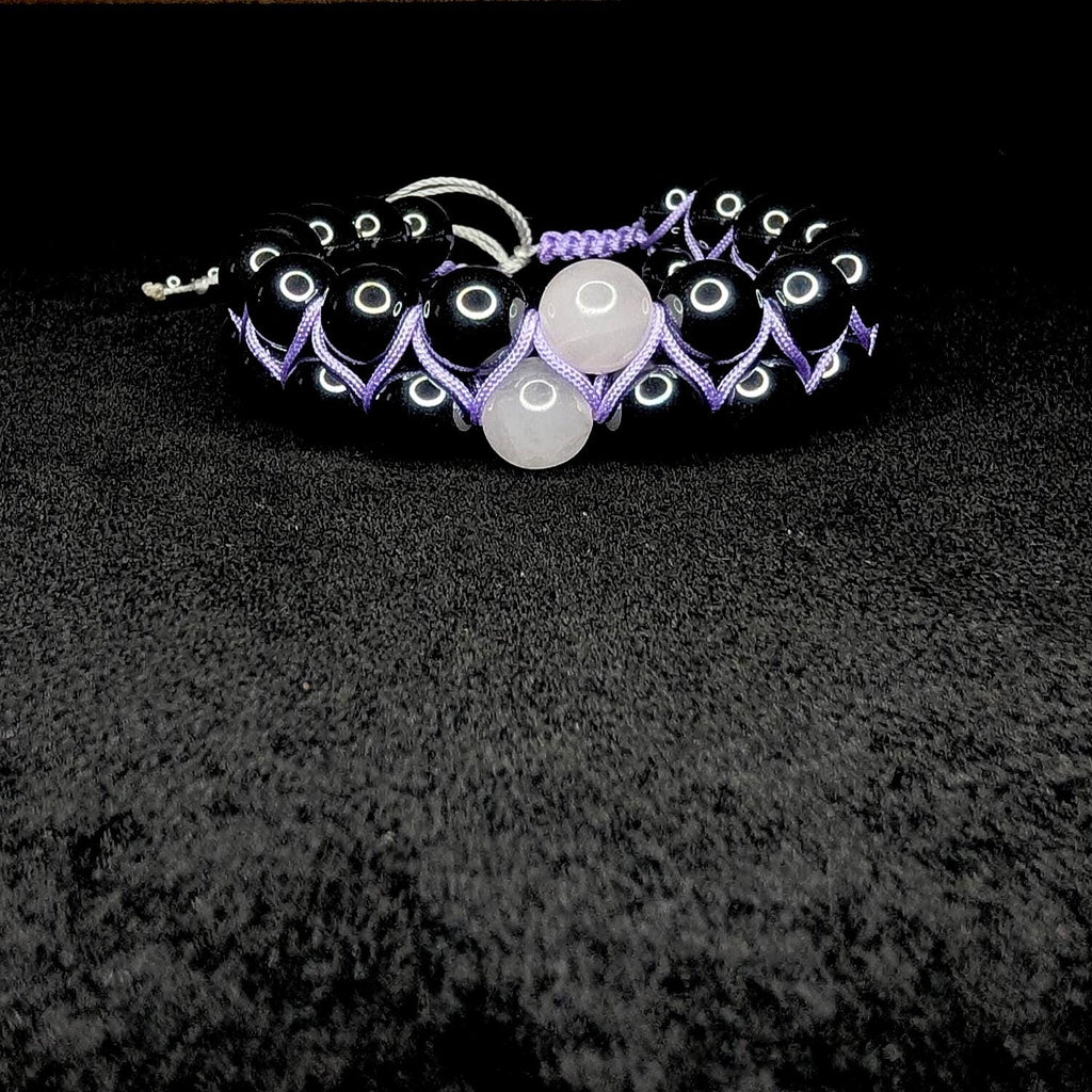 Rose quartz and hematite double row bracelet