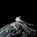 Round rainbow moonstone and white topaz ring | 925 Sterling Silver
