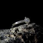 Round rainbow moonstone and white topaz ring | 925 Sterling Silver