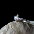 Round rainbow moonstone and white topaz ring | 925 Sterling Silver