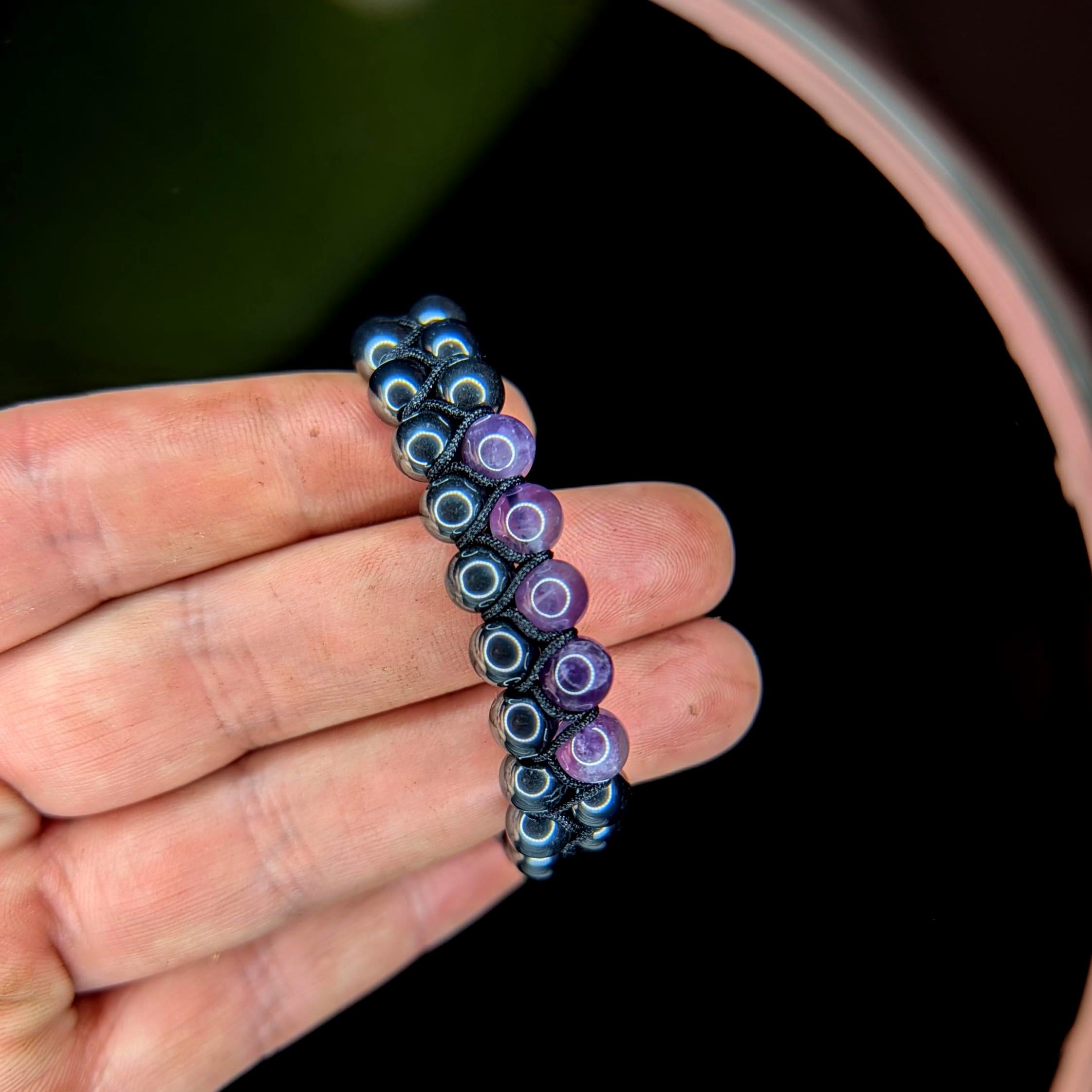 Amethyst hematite double row bracelet
