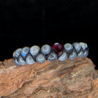 Labradorite with red glass bead double row bracelet