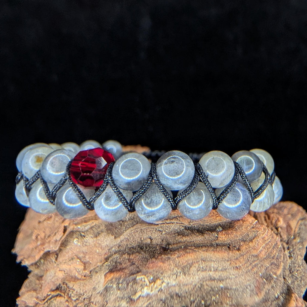 Labradorite with red glass bead double row bracelet