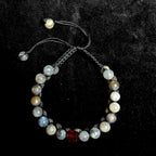Labradorite with red glass bead double row bracelet