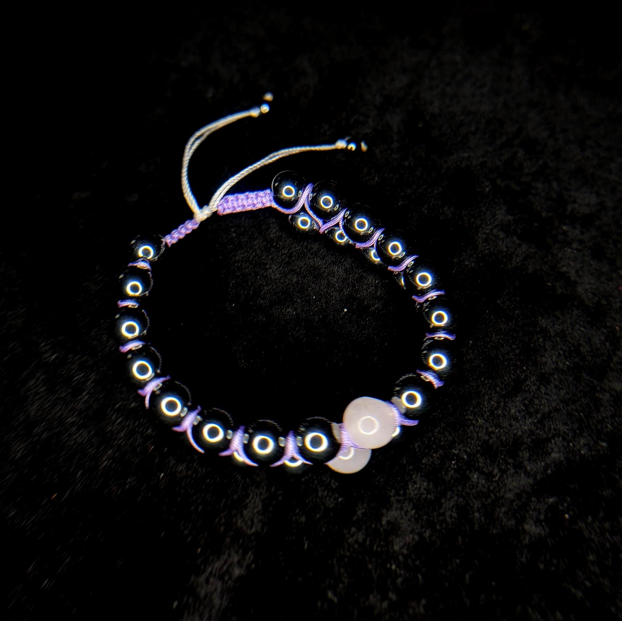 Rose quartz and hematite double row bracelet