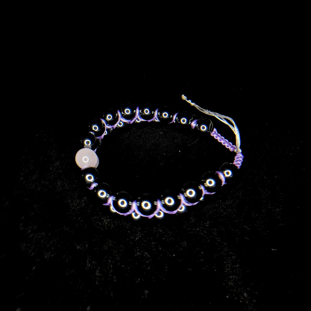 Rose quartz and hematite double row bracelet