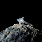 Round rainbow moonstone and white topaz ring | 925 Sterling Silver