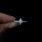 Round rainbow moonstone and white topaz ring | 925 Sterling Silver