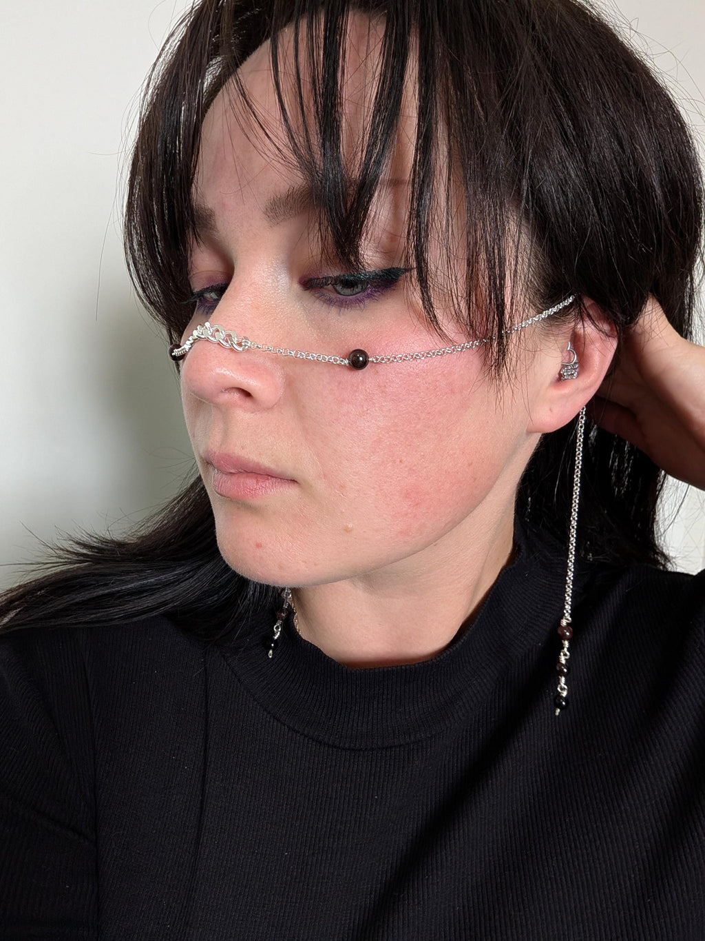 Convertible garnet face chain choker | 2-in-1 face adornment