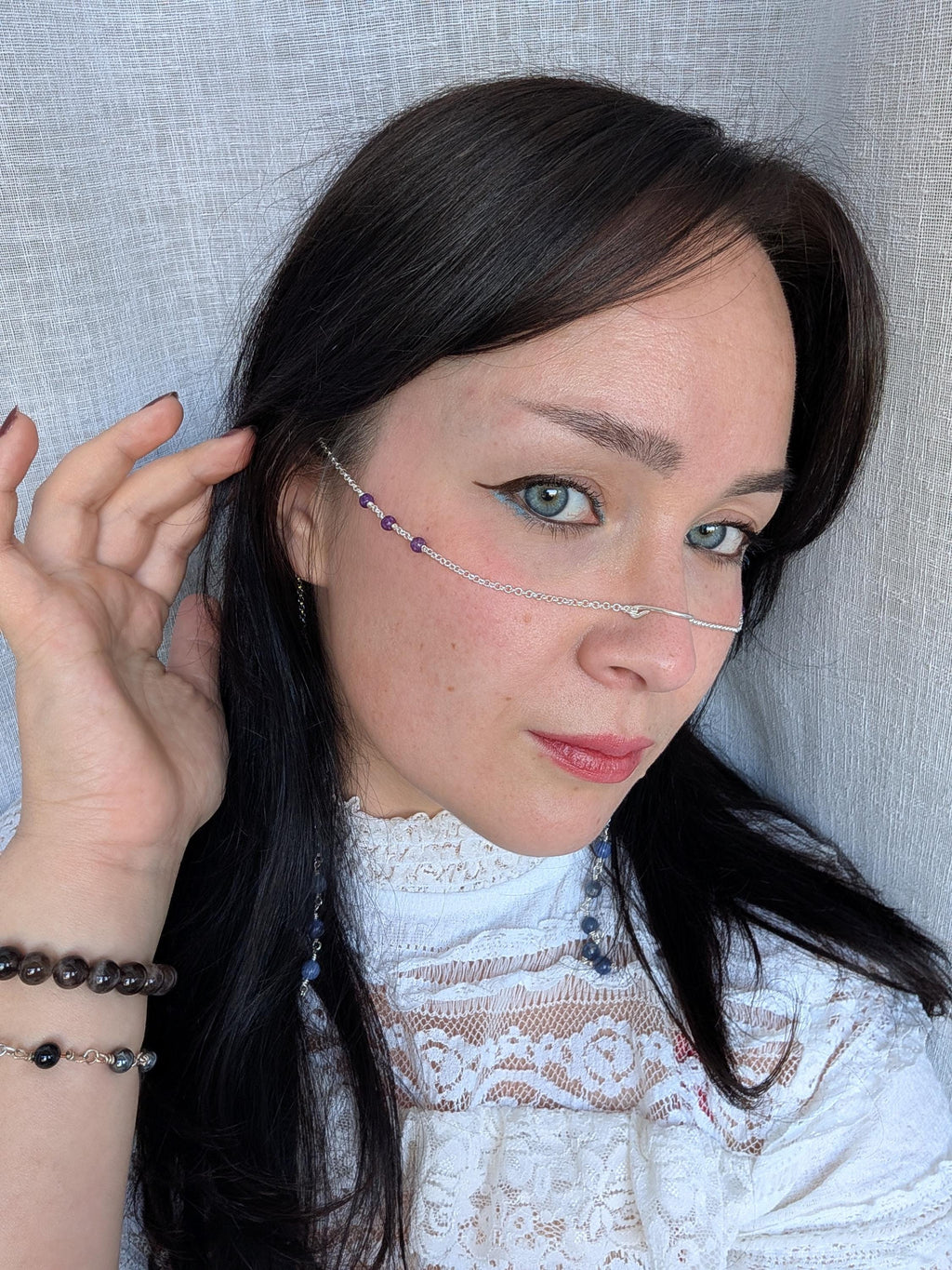 Lepidolite sodalite face chain