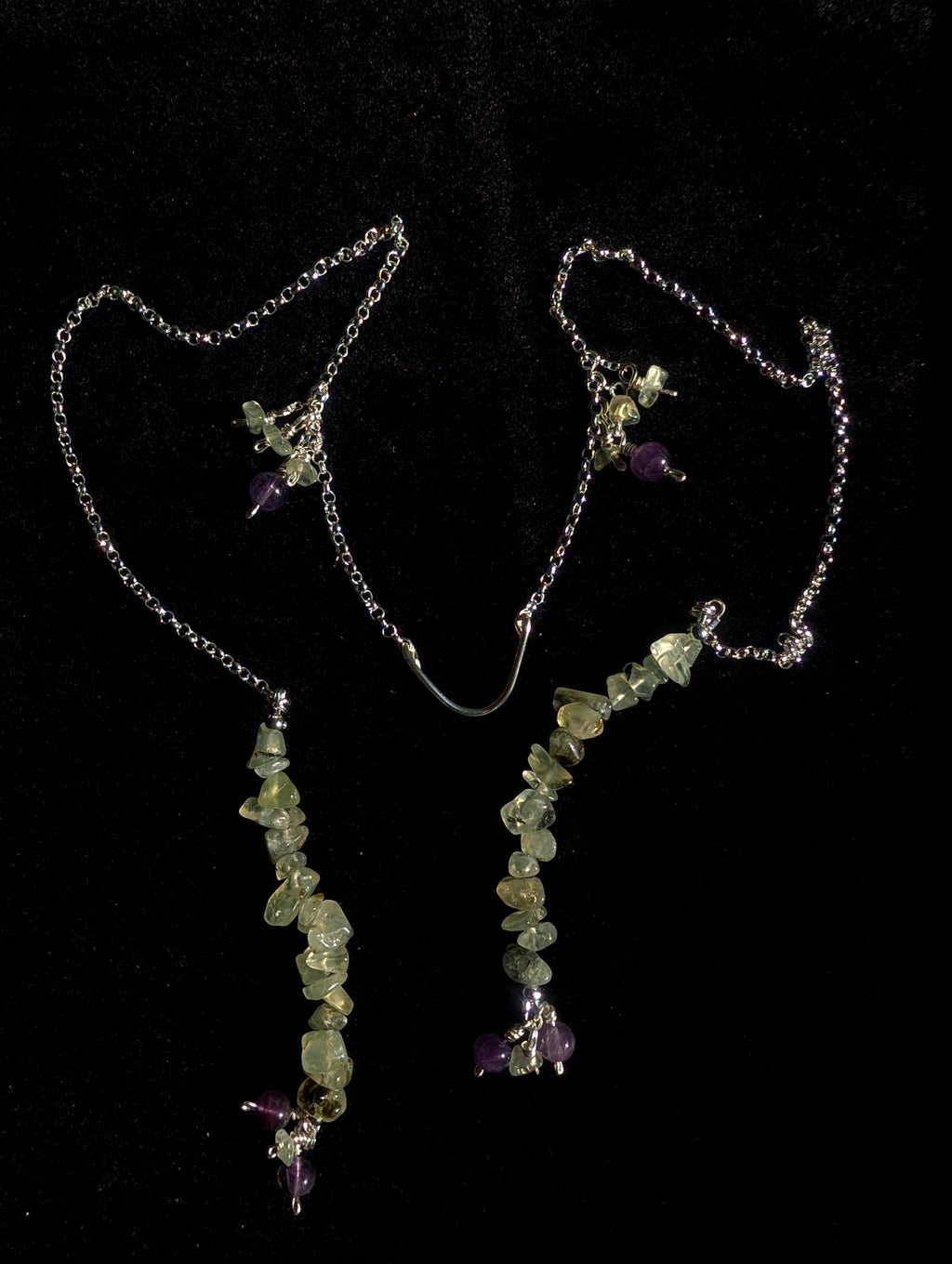 Prehnite amethyst face chain