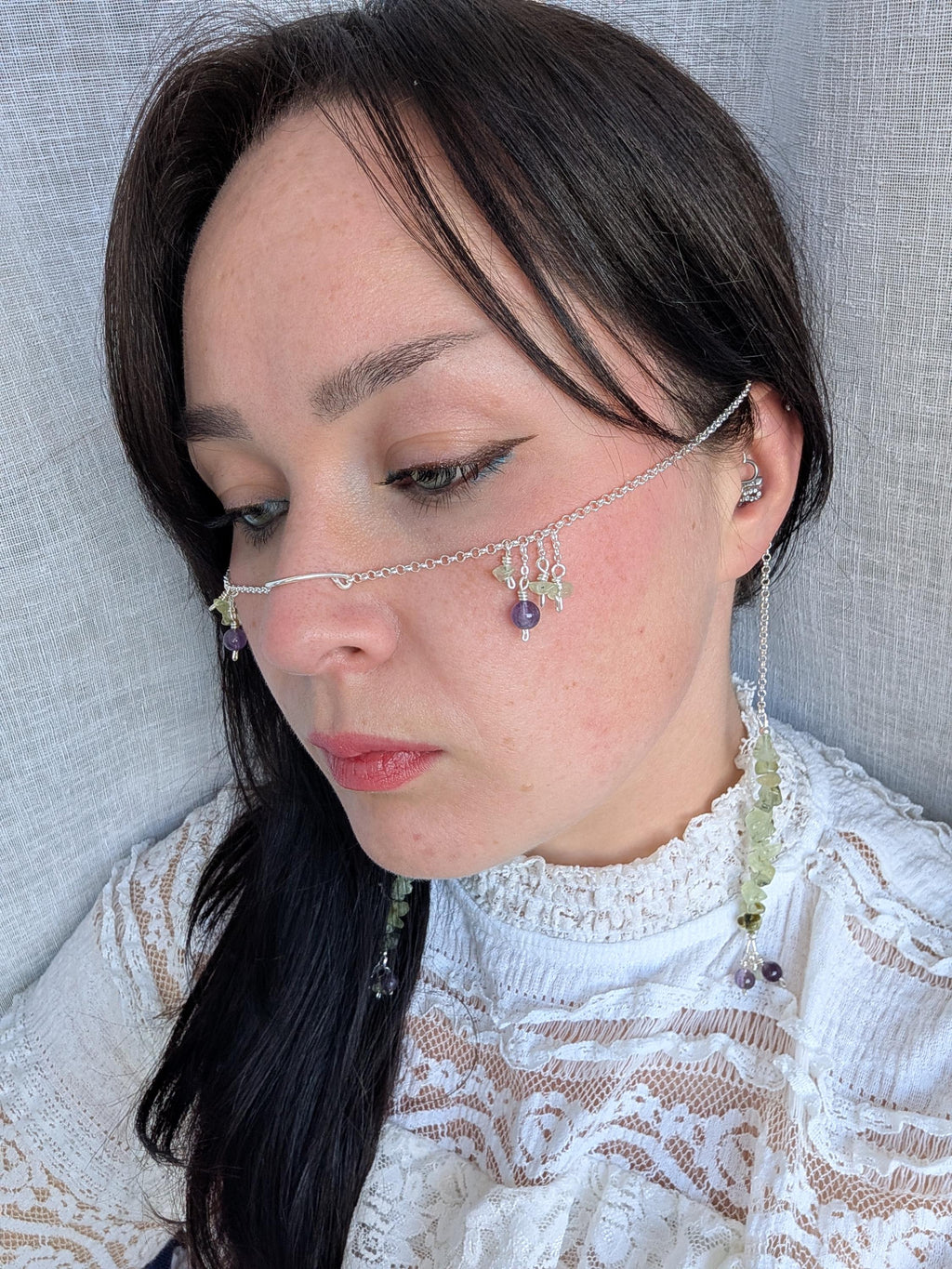 Prehnite amethyst face chain