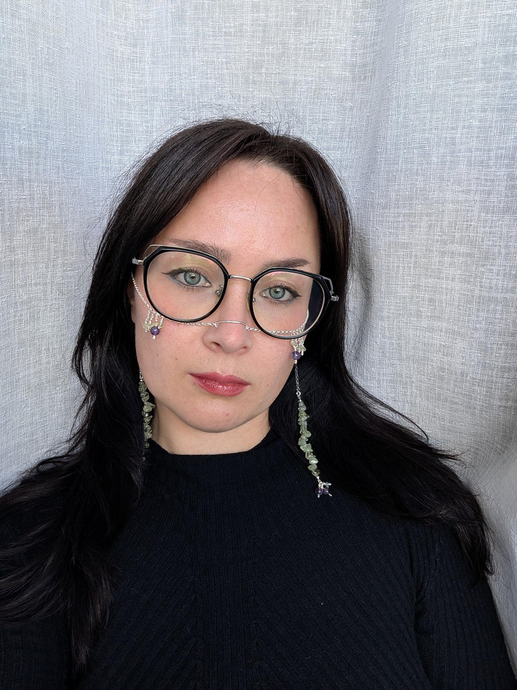 Prehnite amethyst face chain