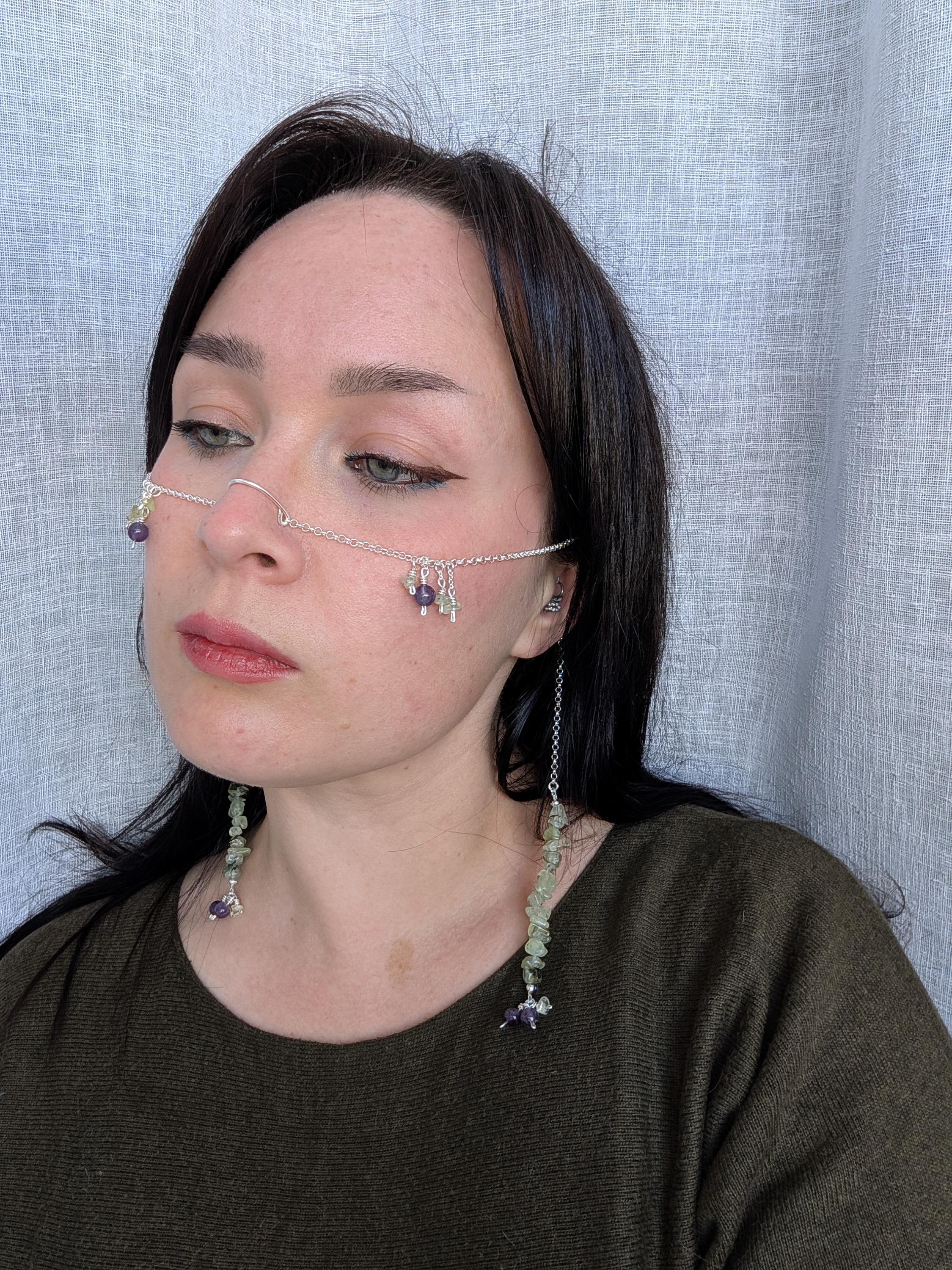 Prehnite amethyst face chain