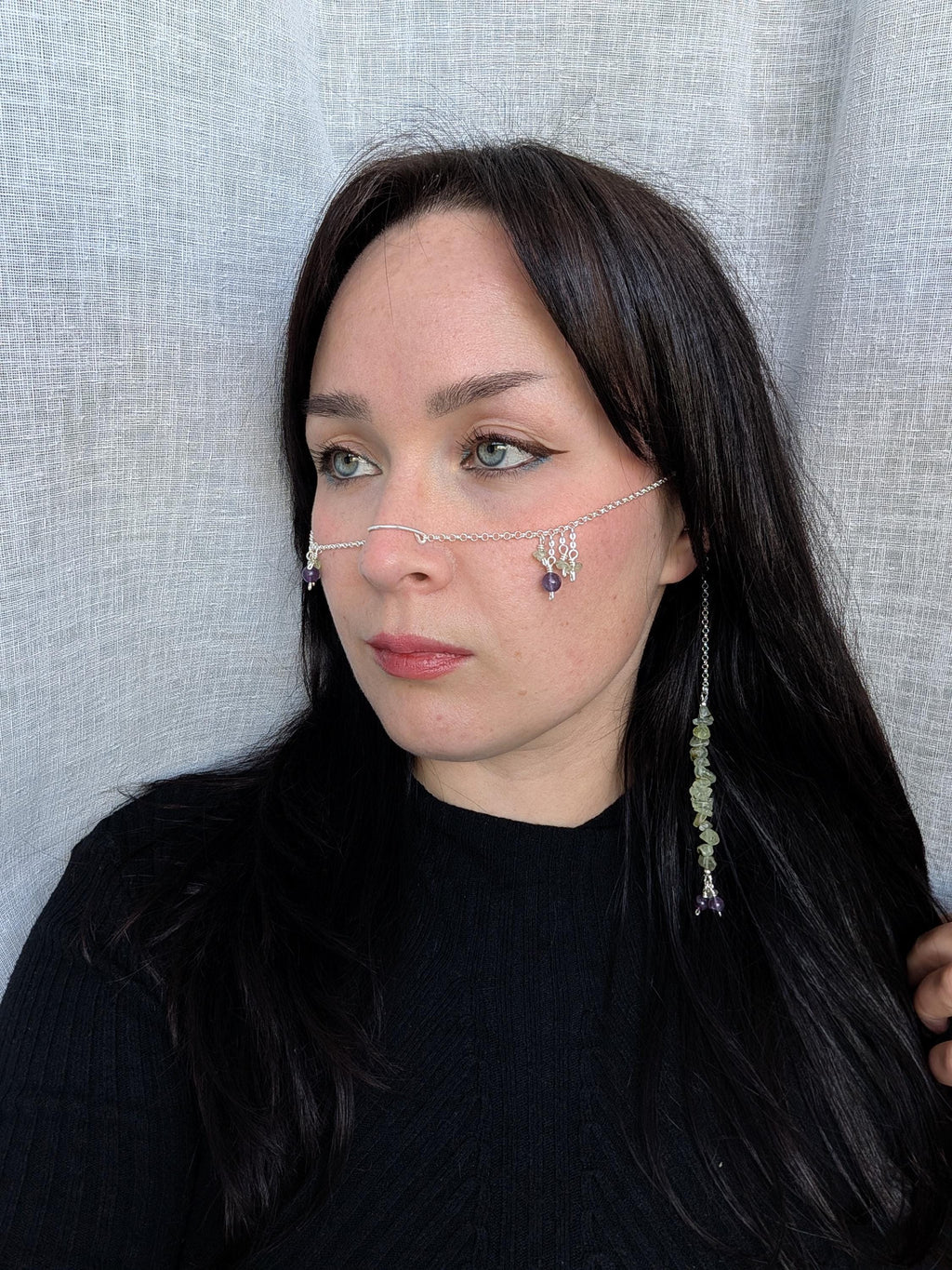 Prehnite amethyst face chain
