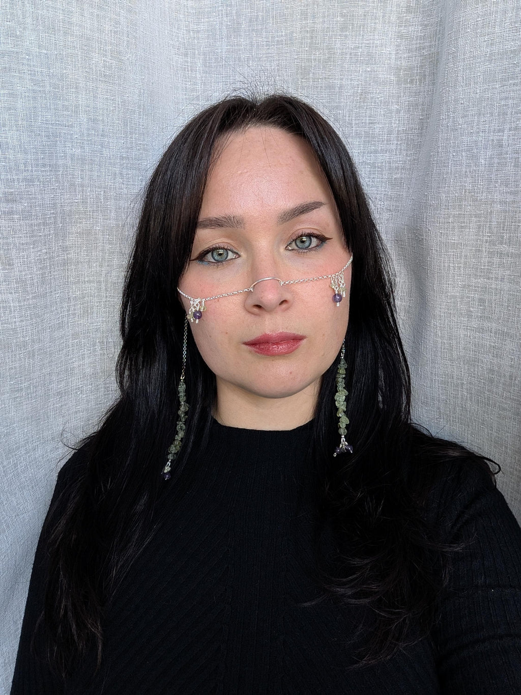 Prehnite amethyst face chain