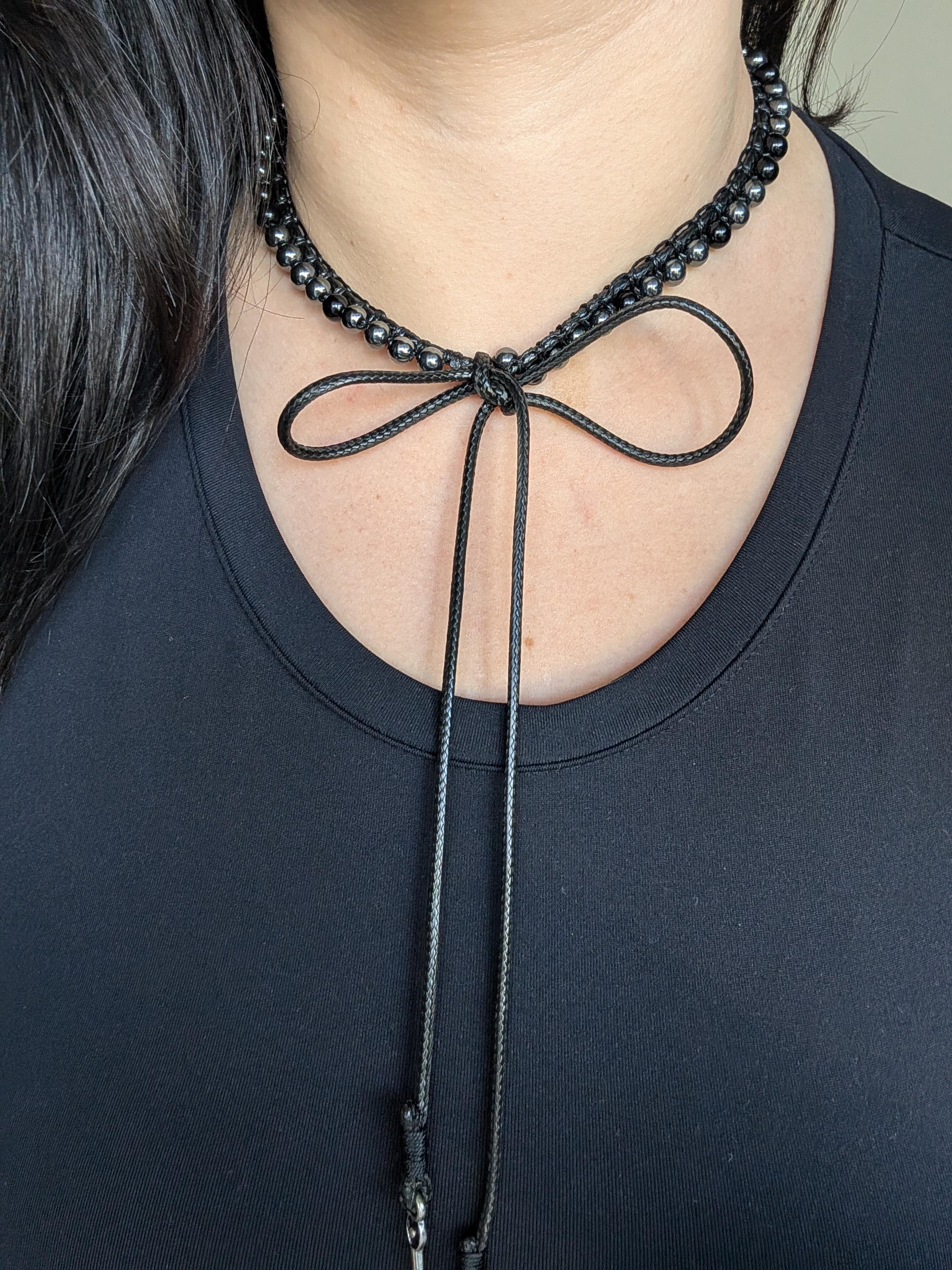 Multi way black onyx and hematite choker necklace