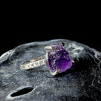 Raw natural amethyst and white topaz ring | 925 sterling silver
