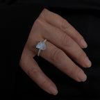 Raw natural rainbow moonstone and white topaz ring | 925 Sterling Silver