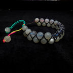Clear quartz and moonstone double row bracelet | Rainbow or white cord wristband