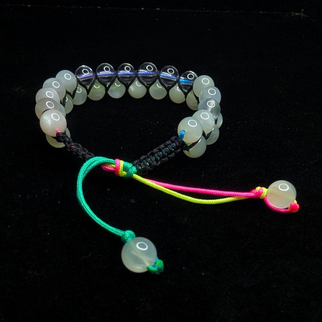 Clear quartz and moonstone double row bracelet | Rainbow or white cord wristband