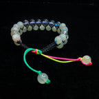 Clear quartz and moonstone double row bracelet | Rainbow or white cord wristband