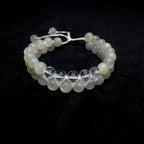 Clear quartz and moonstone double row bracelet | Rainbow or white cord wristband