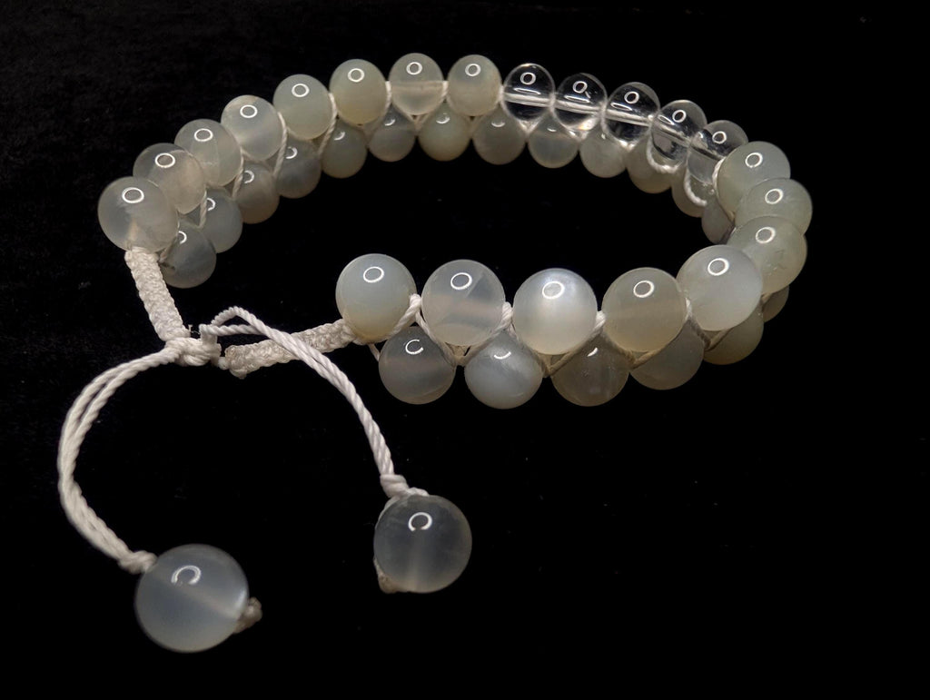 Clear quartz and moonstone double row bracelet | Rainbow or white cord wristband