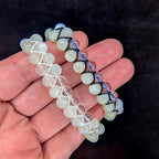 Clear quartz and moonstone double row bracelet | Rainbow or white cord wristband