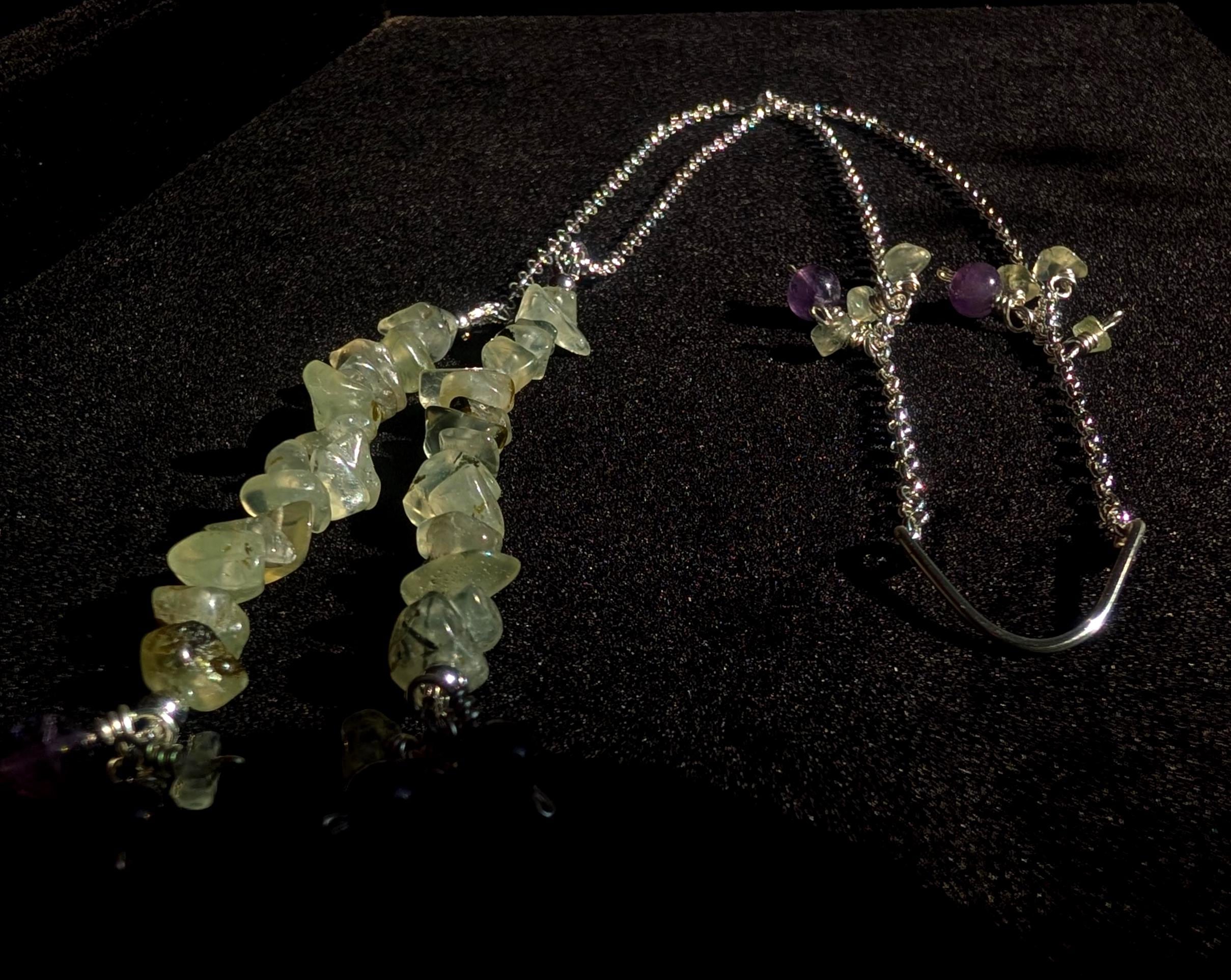 Prehnite amethyst face chain