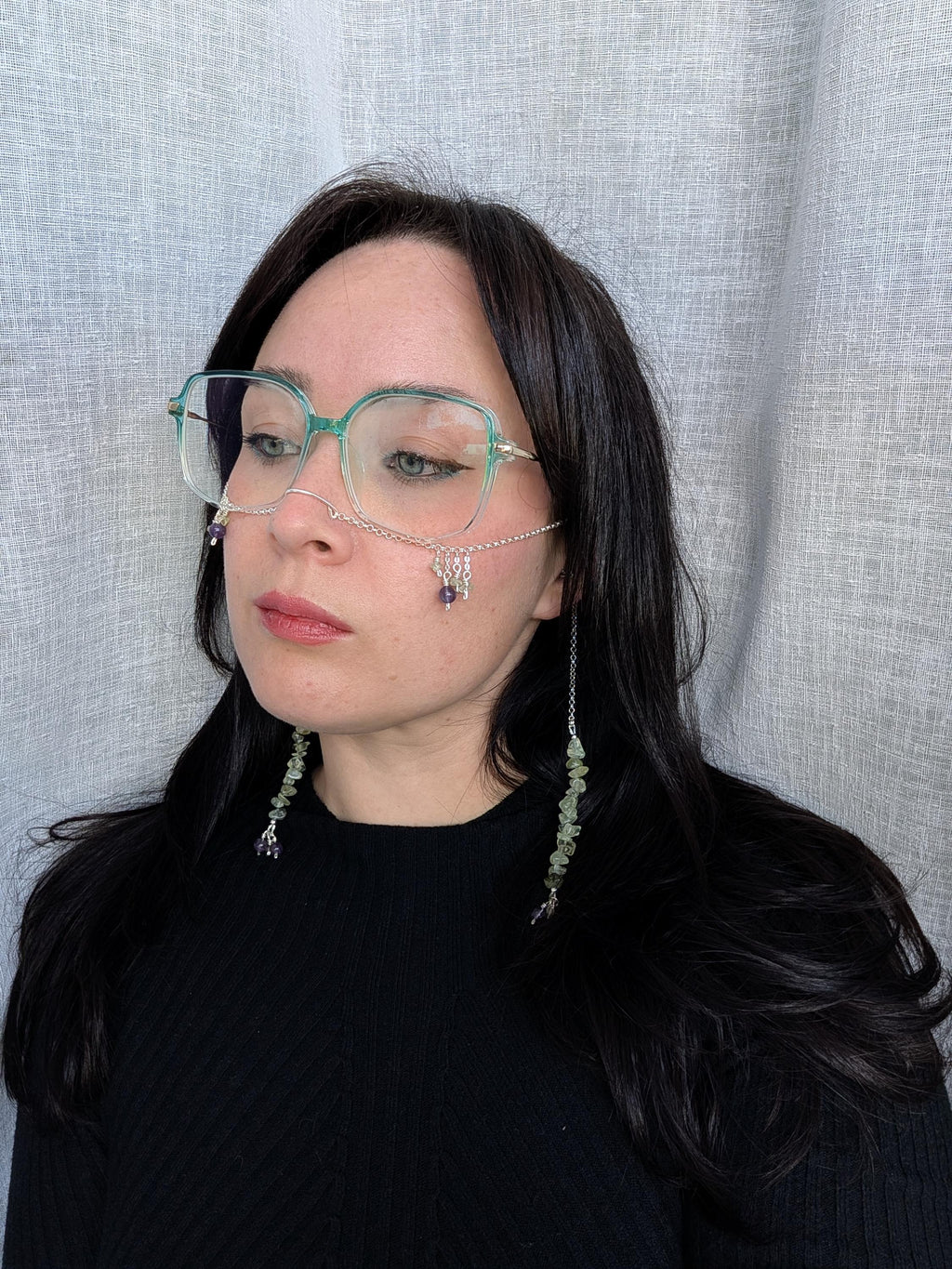 Prehnite amethyst face chain