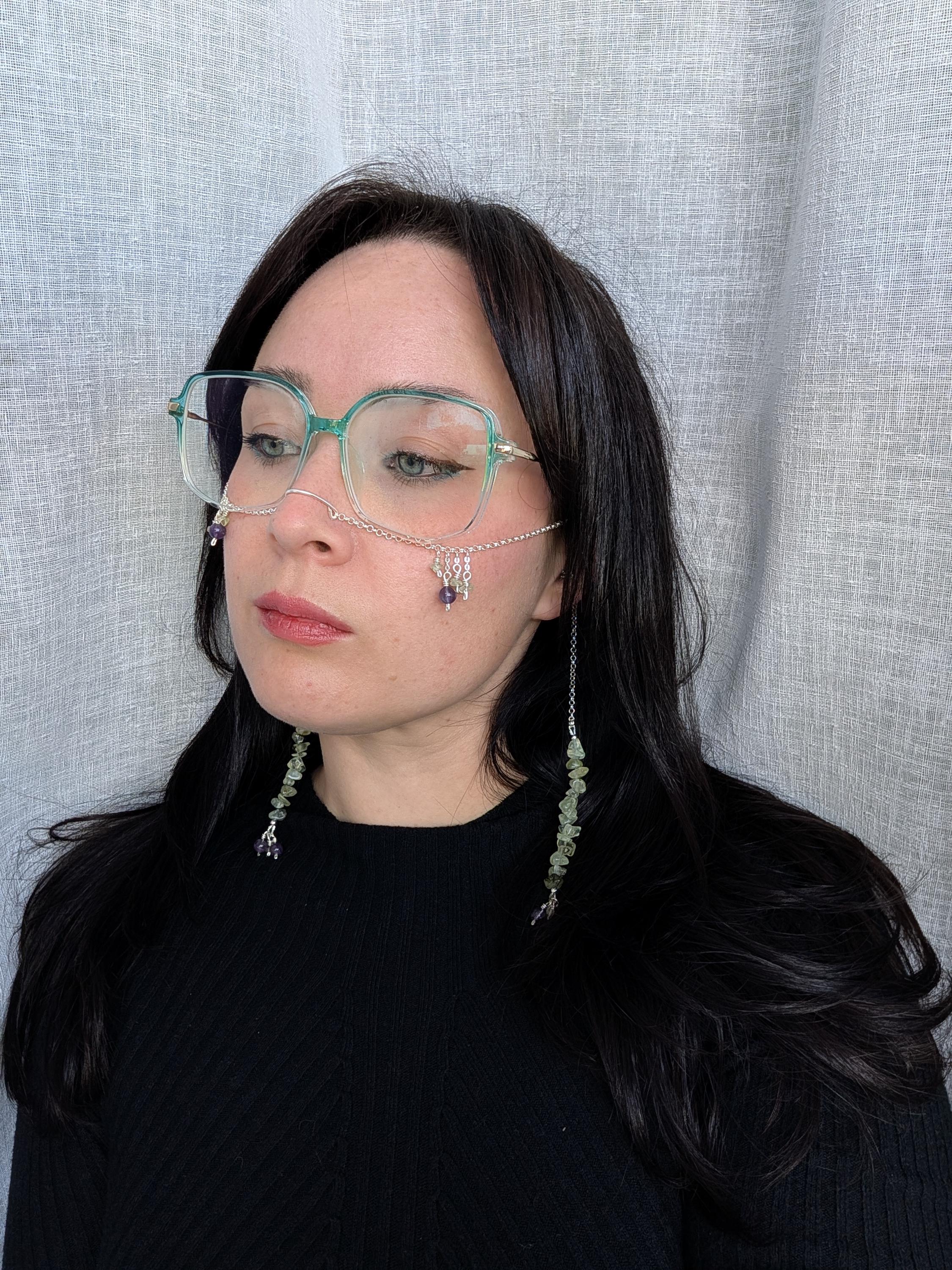 Prehnite amethyst face chain