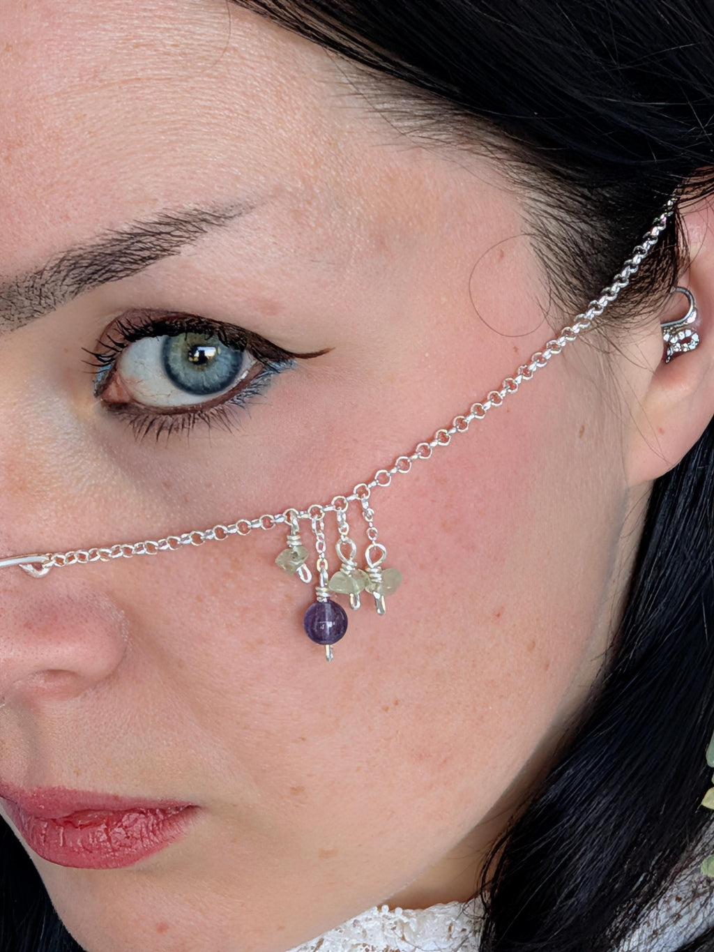 Prehnite amethyst face chain
