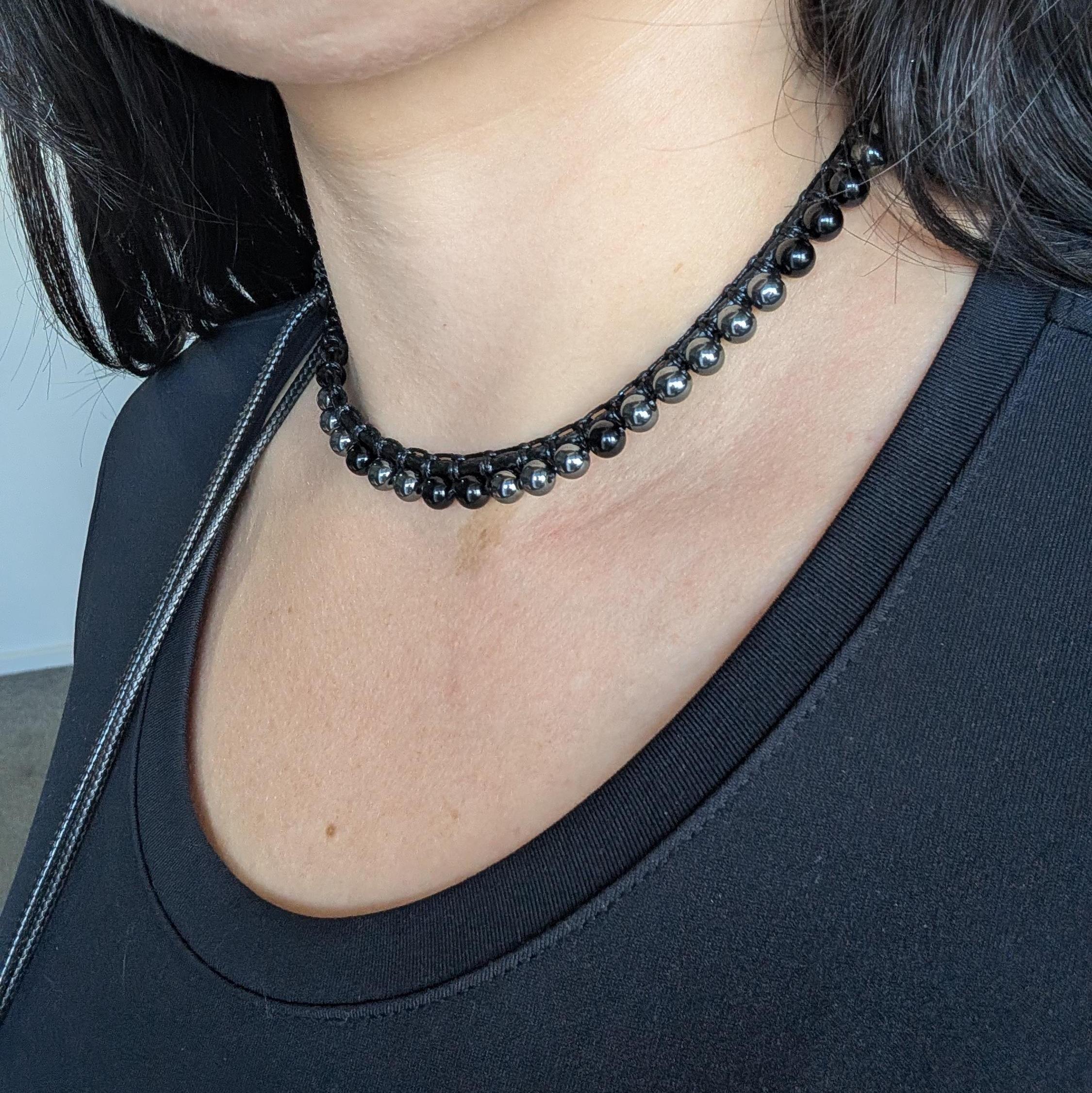 Multi way black onyx and hematite choker necklace