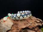 Clear quartz and moonstone double row bracelet | Rainbow or white cord wristband