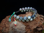 Clear quartz and moonstone double row bracelet | Rainbow or white cord wristband