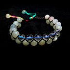 Clear quartz and moonstone double row bracelet | Rainbow or white cord wristband