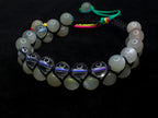 Clear quartz and moonstone double row bracelet | Rainbow or white cord wristband