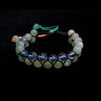 Clear quartz and moonstone double row bracelet | Rainbow or white cord wristband