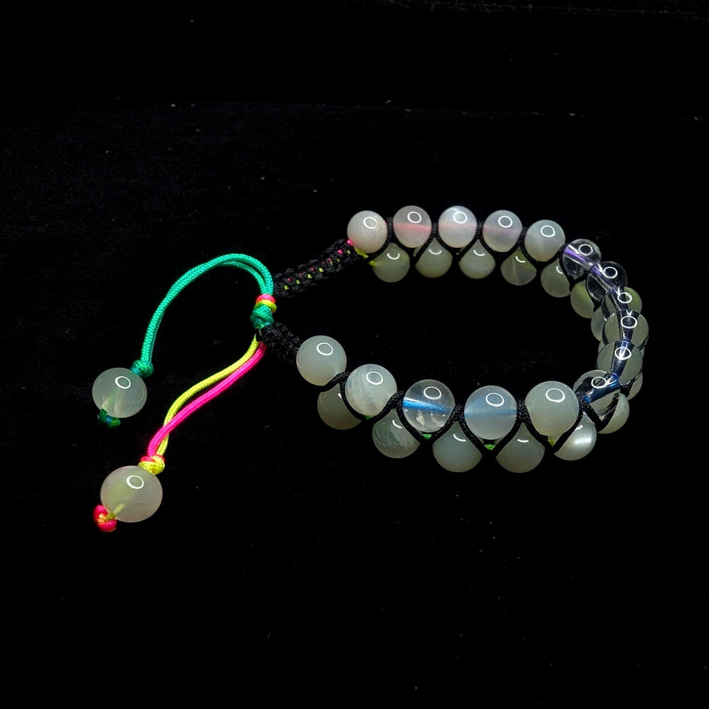 Clear quartz and moonstone double row bracelet | Rainbow or white cord wristband