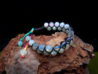 Clear quartz and moonstone double row bracelet | Rainbow or white cord wristband